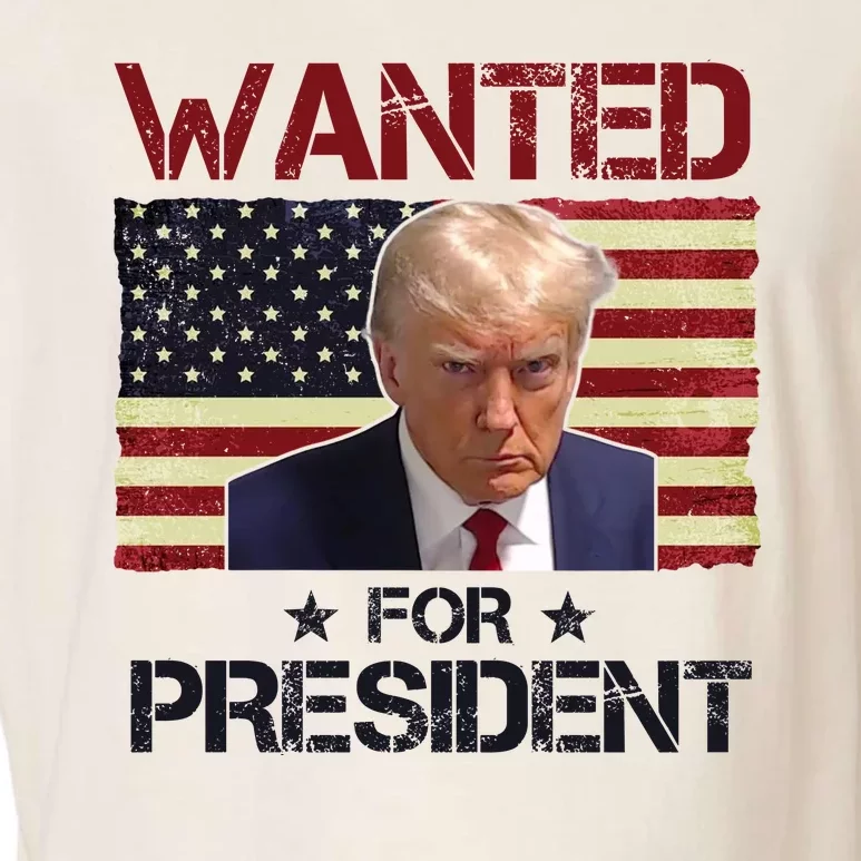 Wanted For President Donald Trump American Flag Garment-Dyed Women's Muscle Tee