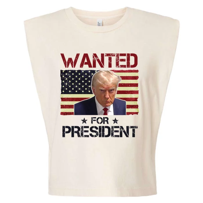 Wanted For President Donald Trump American Flag Garment-Dyed Women's Muscle Tee