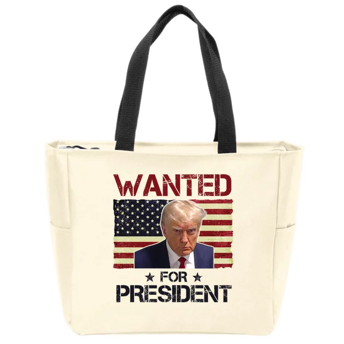 Wanted For President Donald Trump American Flag Zip Tote Bag