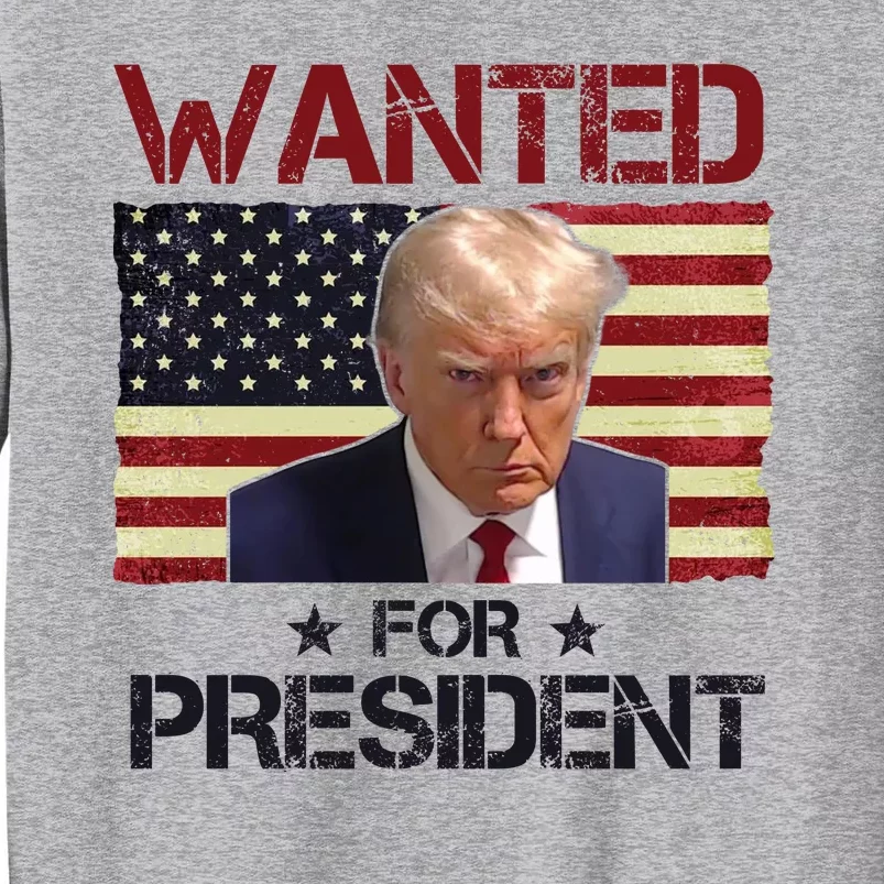 Wanted For President Donald Trump American Flag Tall Sweatshirt