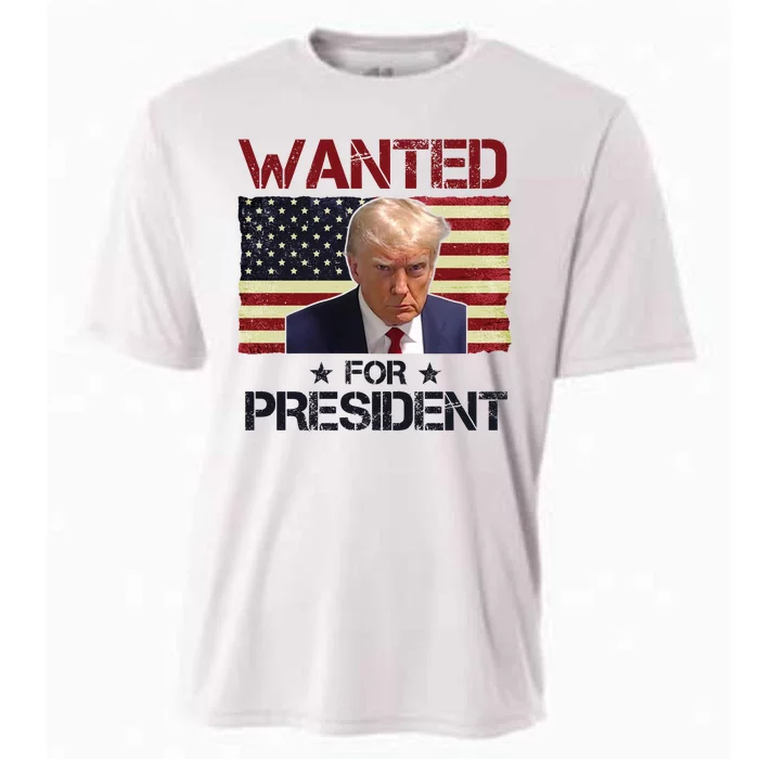 Wanted For President Donald Trump American Flag Cooling Performance Crew T-Shirt