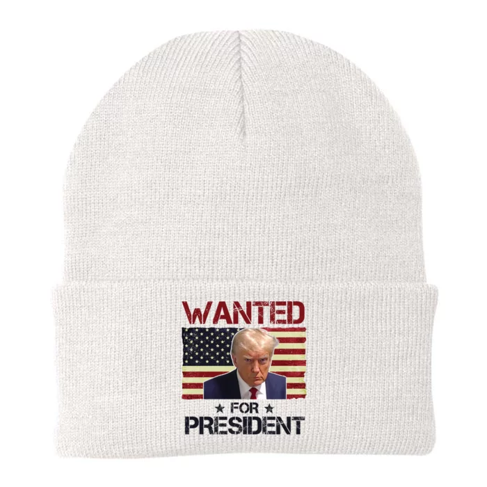 Wanted For President Donald Trump American Flag Knit Cap Winter Beanie