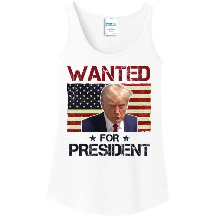 Wanted For President Donald Trump American Flag Ladies Essential Tank