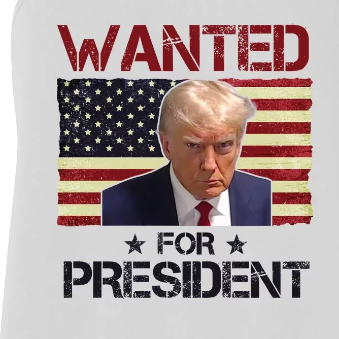 Wanted For President Donald Trump American Flag Women's Racerback Tank