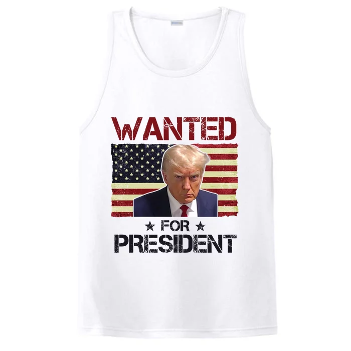 Wanted For President Donald Trump American Flag Performance Tank