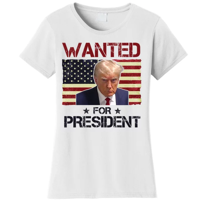 Wanted For President Donald Trump American Flag Women's T-Shirt