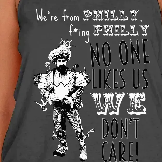 We're From Philly No One Likes Us We Don't Care Women's Knotted Racerback Tank