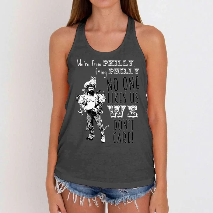 We're From Philly No One Likes Us We Don't Care Women's Knotted Racerback Tank