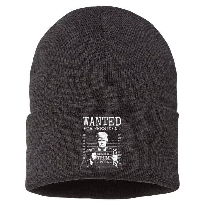 Wanted For President Donald Trump 2024 Mugshot Sustainable Knit Beanie