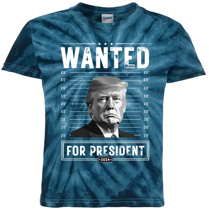 Wanted For President 2024 Vote Trump Kids Tie-Dye T-Shirt