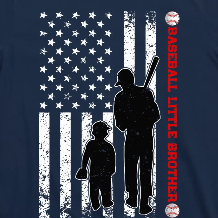 Wo Funny Proud Baseball Little Brother US Flag Father's Day T-Shirt