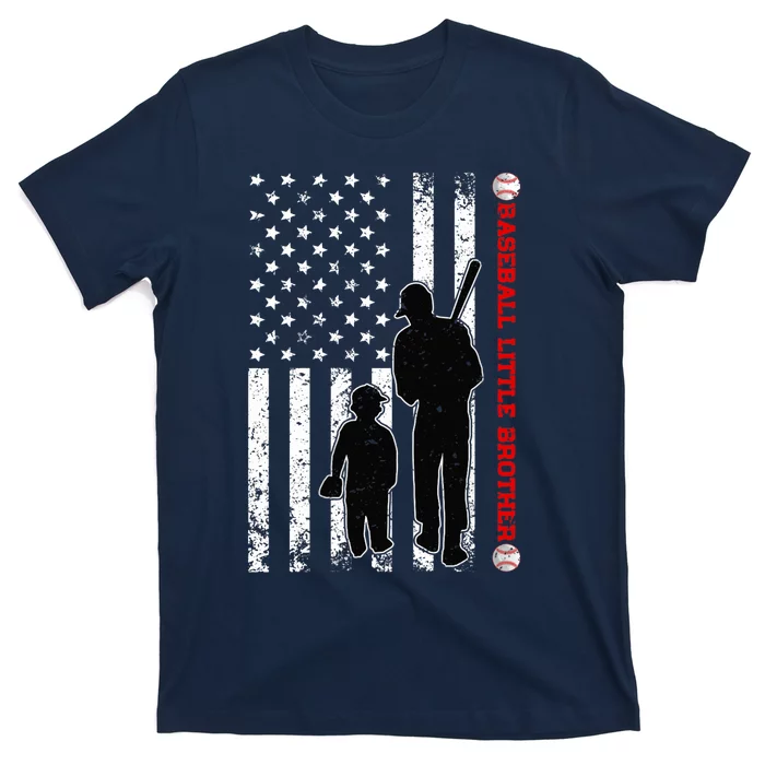 Wo Funny Proud Baseball Little Brother US Flag Father's Day T-Shirt