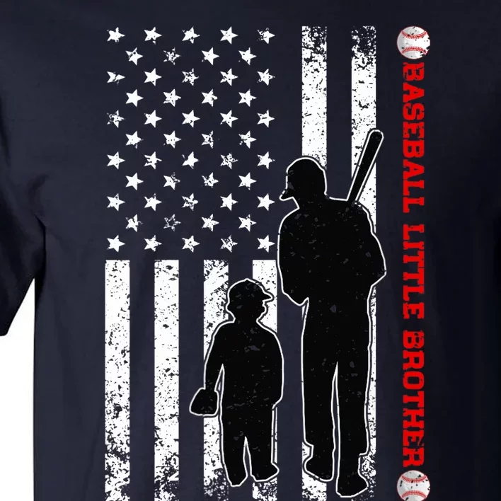 Wo Funny Proud Baseball Little Brother US Flag Father's Day Tall T-Shirt