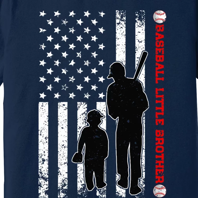 Wo Funny Proud Baseball Little Brother US Flag Father's Day Premium T-Shirt