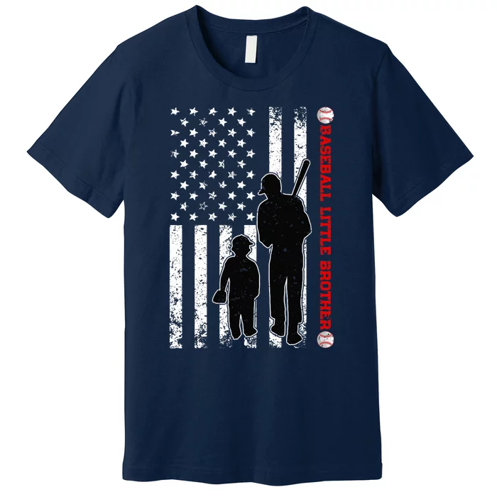 Wo Funny Proud Baseball Little Brother US Flag Father's Day Premium T-Shirt