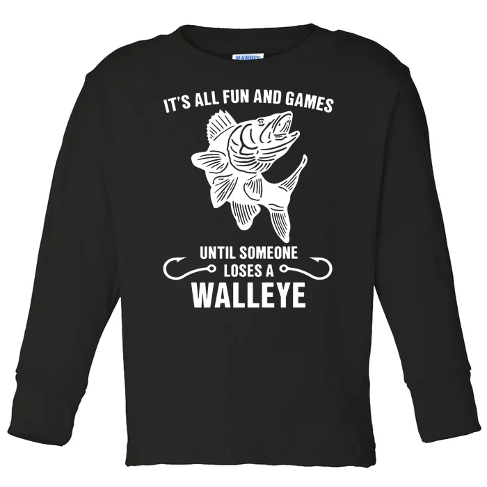 Walleye Fishing Pine Forest Treeline Fisherman Gift Toddler Long Sleeve Shirt