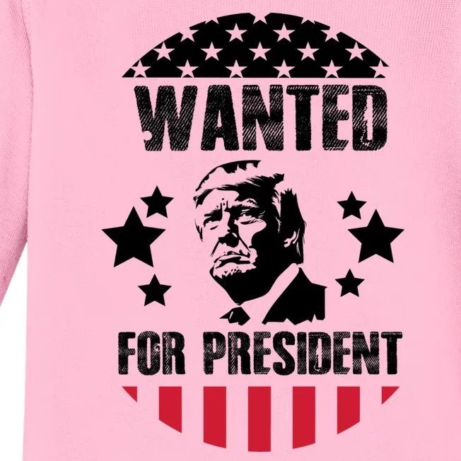 Wanted For President Trump Baby Long Sleeve Bodysuit