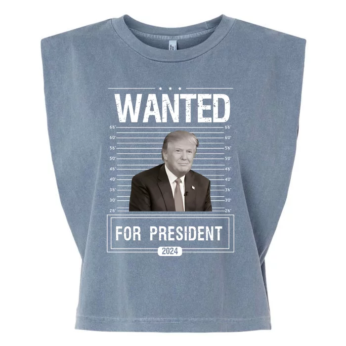 Wanted For President Trump 2024 Garment-Dyed Women's Muscle Tee