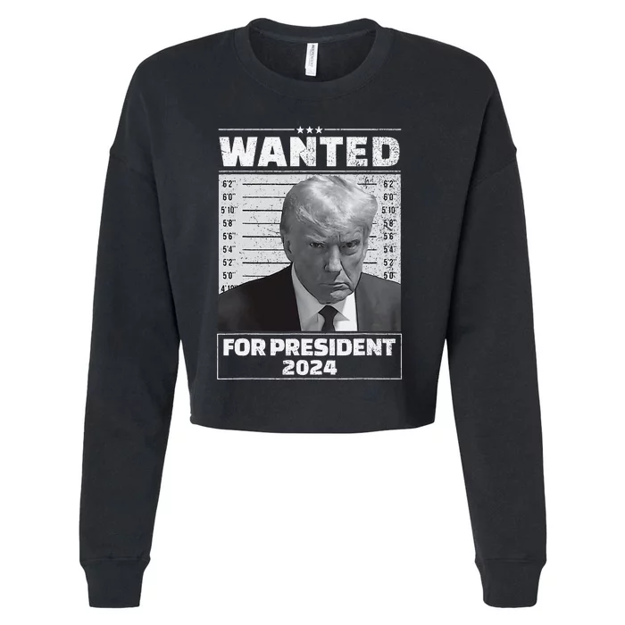 Wanted For President 2024 Trump Mugshot Cropped Pullover Crew