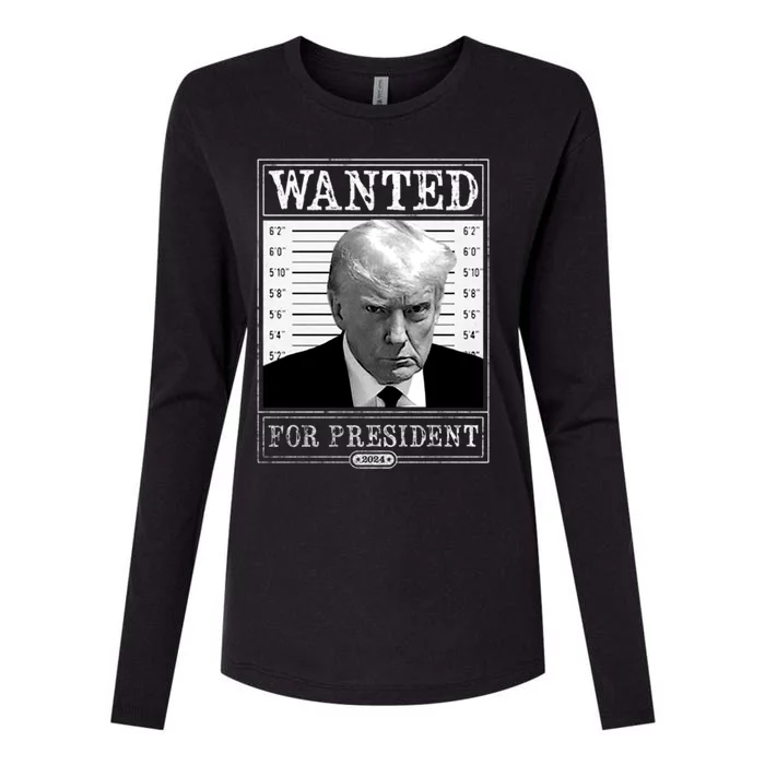 Wanted For President 2024 Womens Cotton Relaxed Long Sleeve T-Shirt