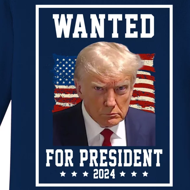 Wanted For President 2024 USA Donald Trump Baby Long Sleeve Bodysuit