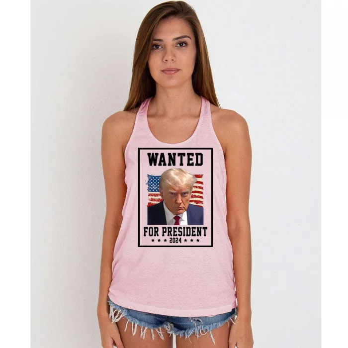 Wanted For President 2024 USA Donald Trump Women's Knotted Racerback Tank