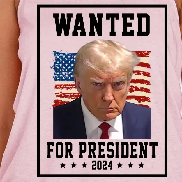 Wanted For President 2024 USA Donald Trump Women's Knotted Racerback Tank