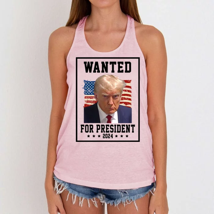 Wanted For President 2024 USA Donald Trump Women's Knotted Racerback Tank