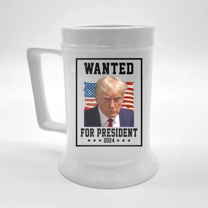 Wanted For President 2024 USA Donald Trump Front & Back Beer Stein