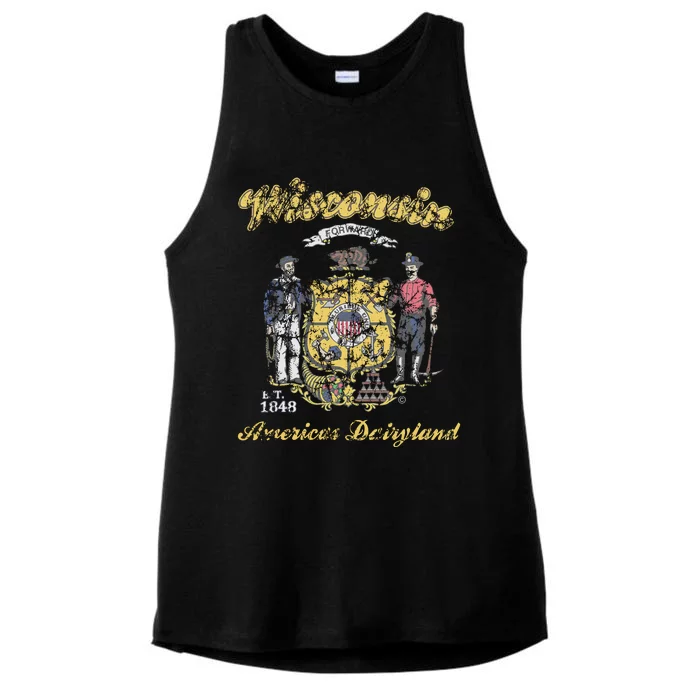 Wisconsin Flag Retro Vintage Distressed Fade Ladies Tri-Blend Wicking Tank