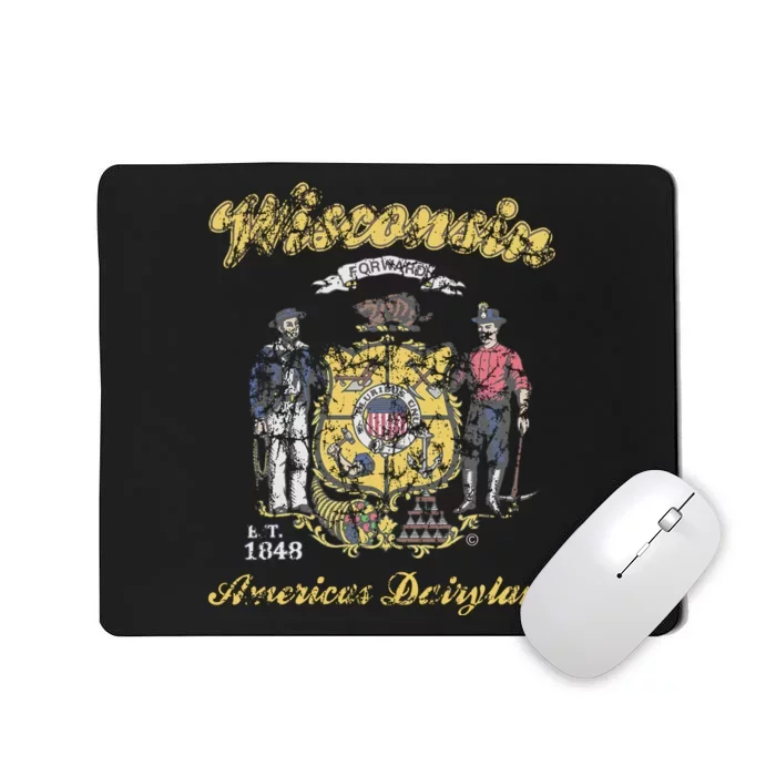 Wisconsin Flag Retro Vintage Distressed Fade Mousepad