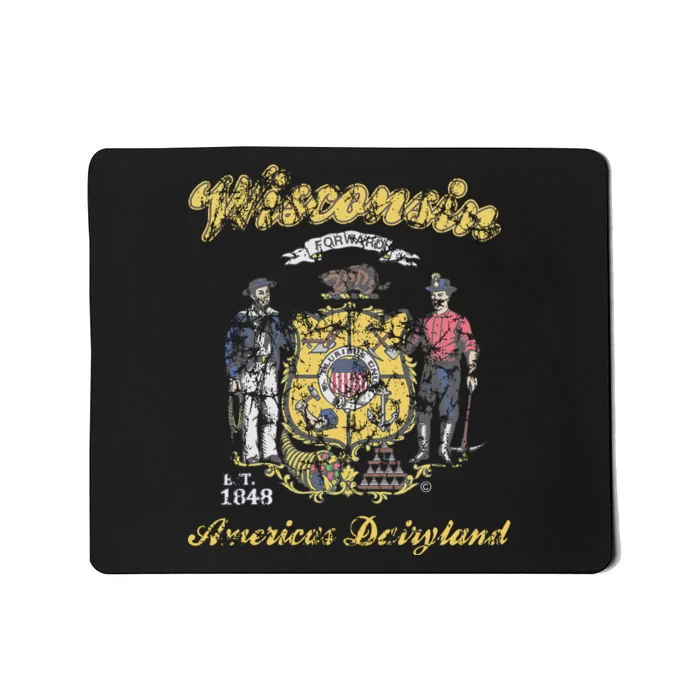 Wisconsin Flag Retro Vintage Distressed Fade Mousepad