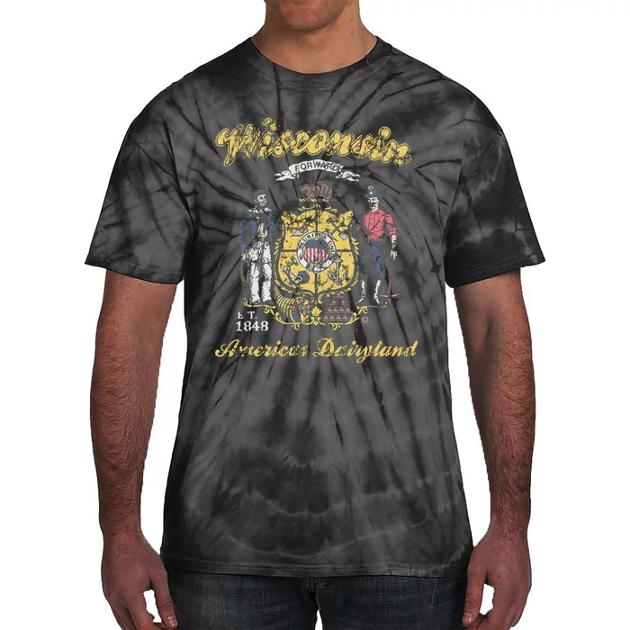 Wisconsin Flag Retro Vintage Distressed Fade Tie-Dye T-Shirt