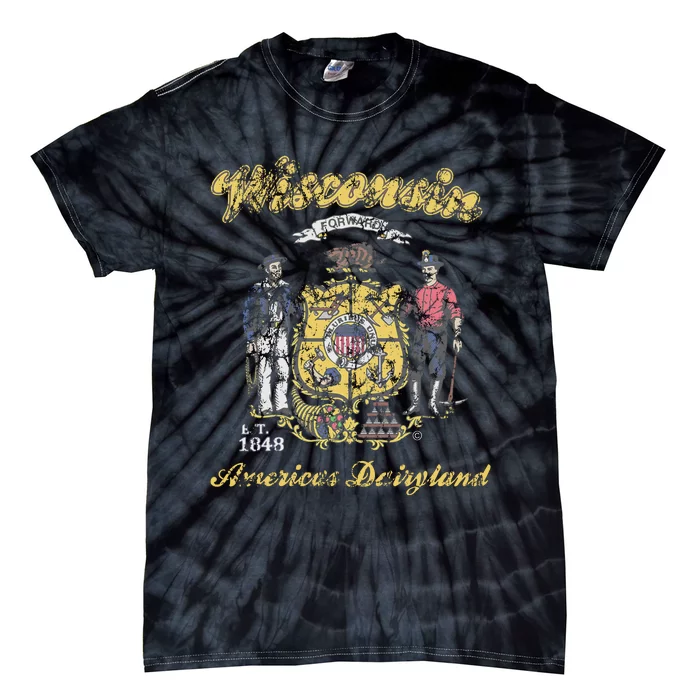 Wisconsin Flag Retro Vintage Distressed Fade Tie-Dye T-Shirt