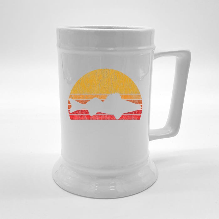 Walleye Fishing Retro Walleye Sauger Fisherman Front & Back Beer Stein