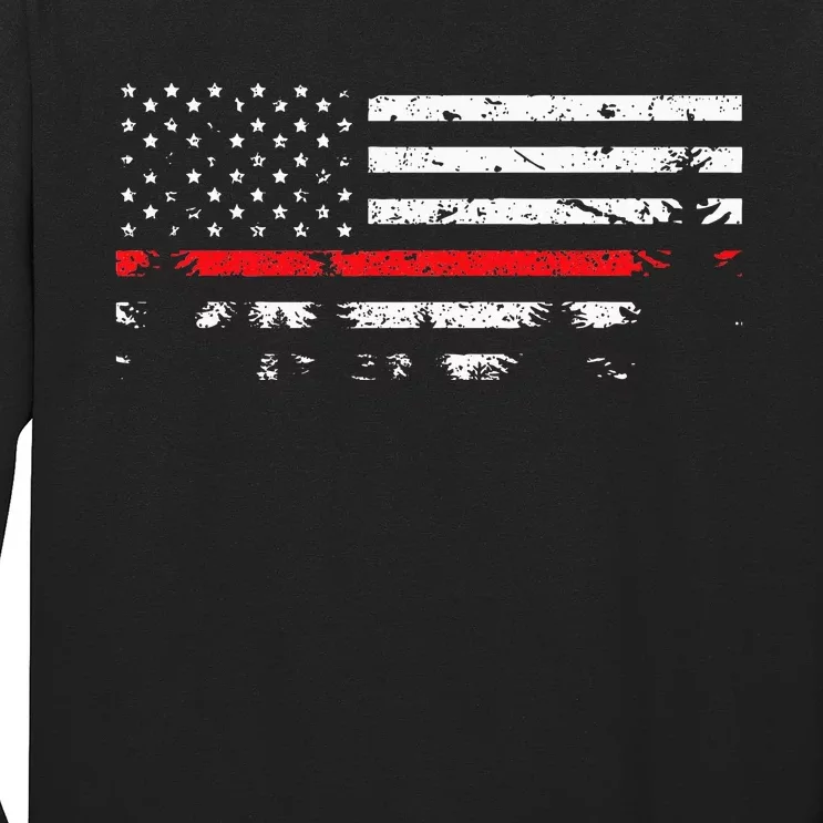 Wildland Firefighter Red Line American Flag Long Sleeve Shirt