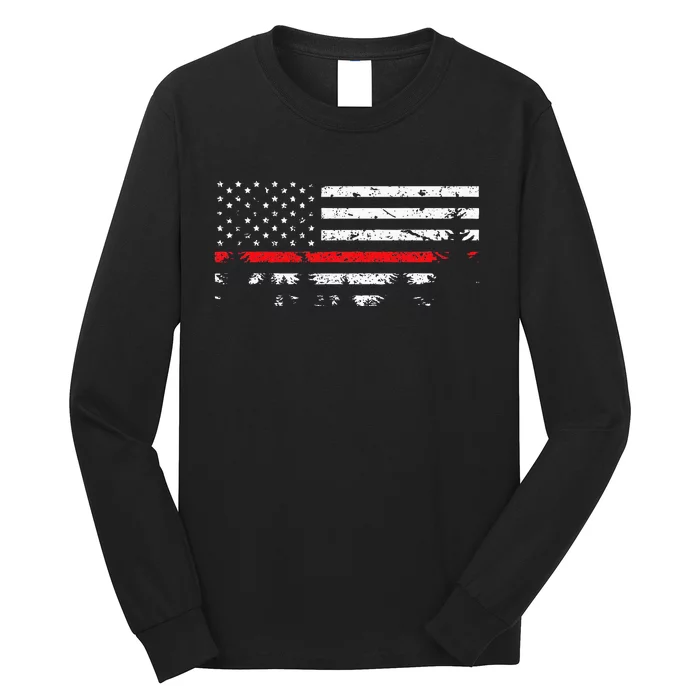 Wildland Firefighter Red Line American Flag Long Sleeve Shirt