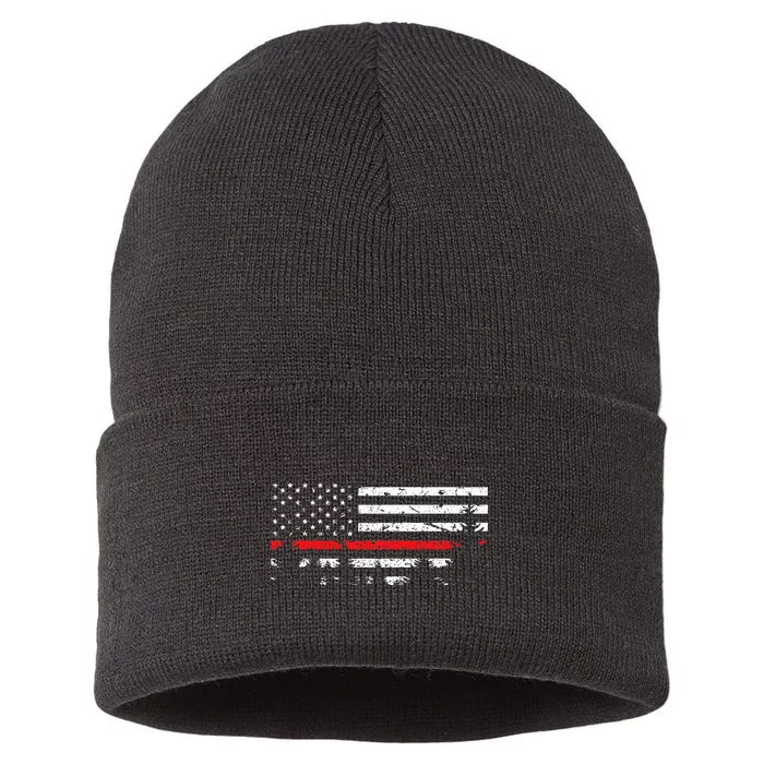 Wildland Firefighter Red Line American Flag Sustainable Knit Beanie