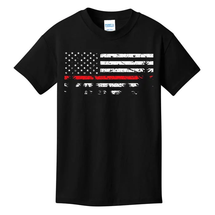 Wildland Firefighter Red Line American Flag Kids T-Shirt