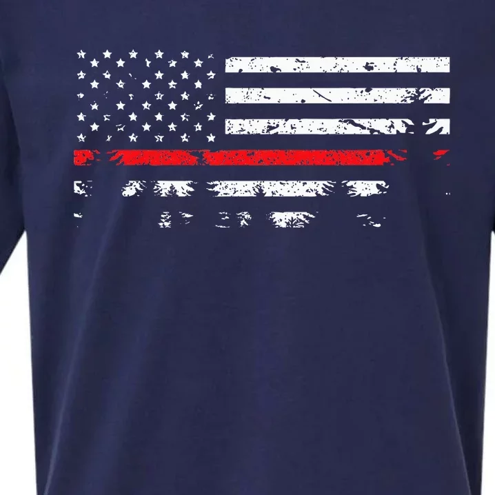 Wildland Firefighter Red Line American Flag Sueded Cloud Jersey T-Shirt