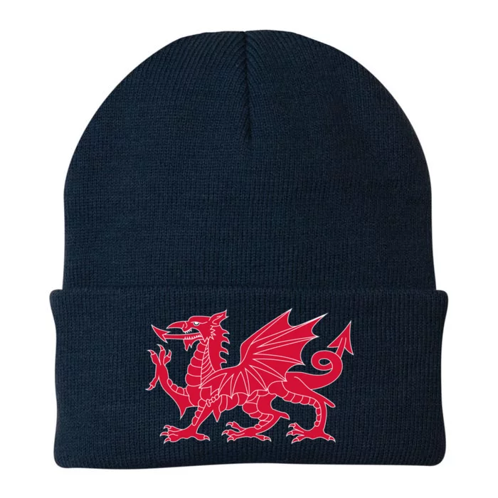 Welsh Flag Red Dragon In Red And White Gift Knit Cap Winter Beanie