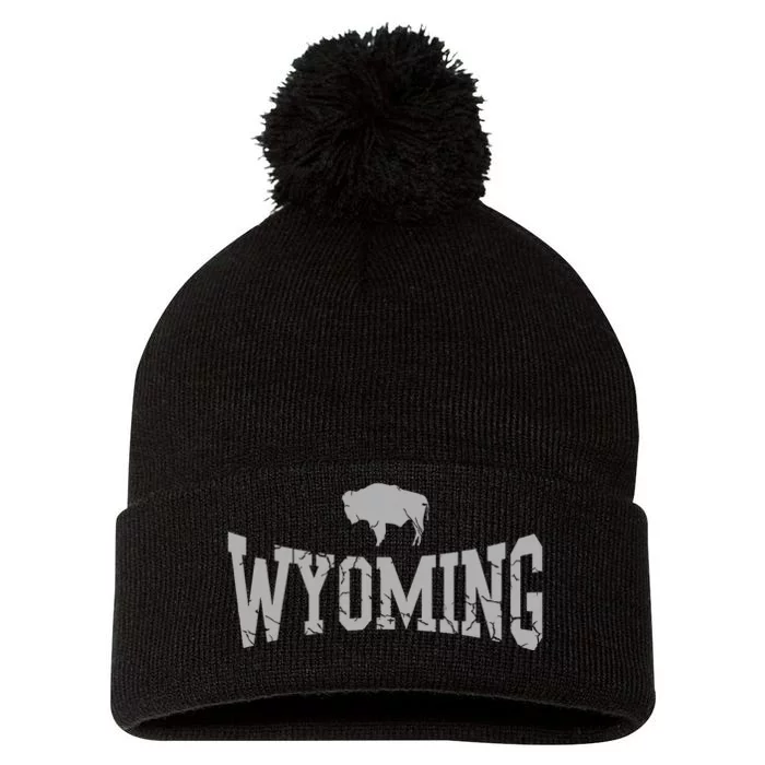 Wyoming Flag Retro Home State Vintage Distressed Pom Pom 12in Knit Beanie