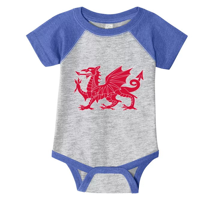 Welsh Flag Red Dragon In Red And White Gift Infant Baby Jersey Bodysuit