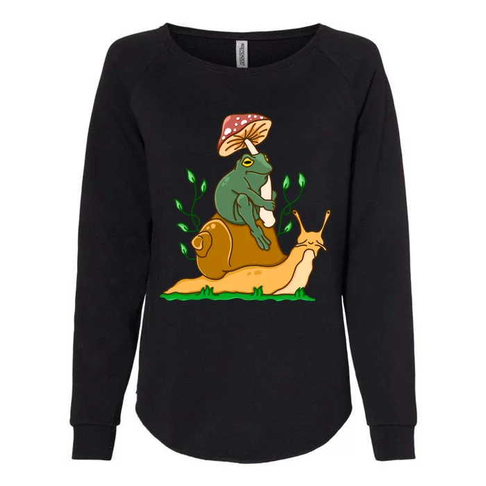 Whimsical Frog Riding Snail With Mushroom Womens California Wash Sweatshirt