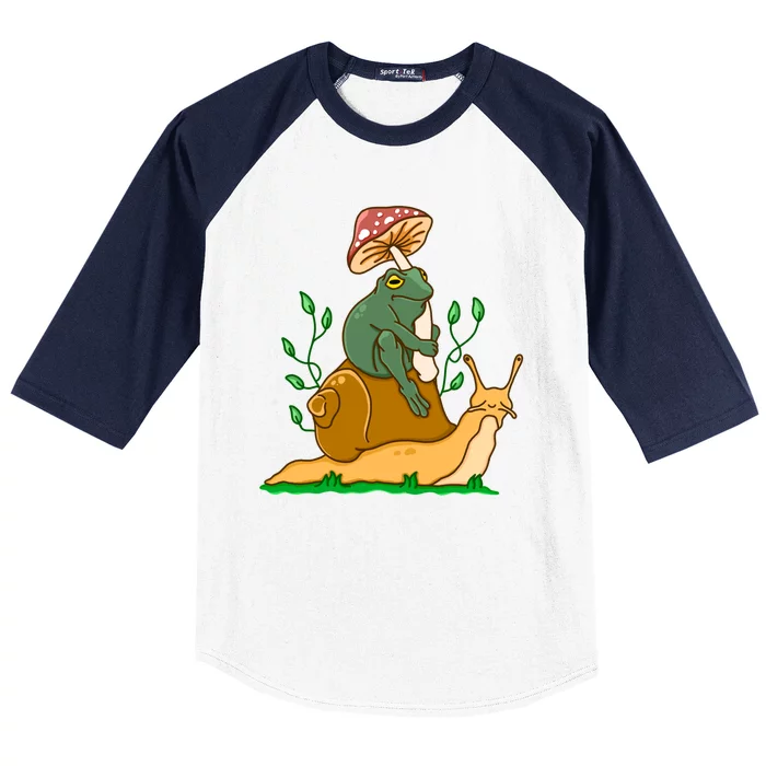 Whimsical Frog Riding Snail With Mushroom Baseball Sleeve Shirt