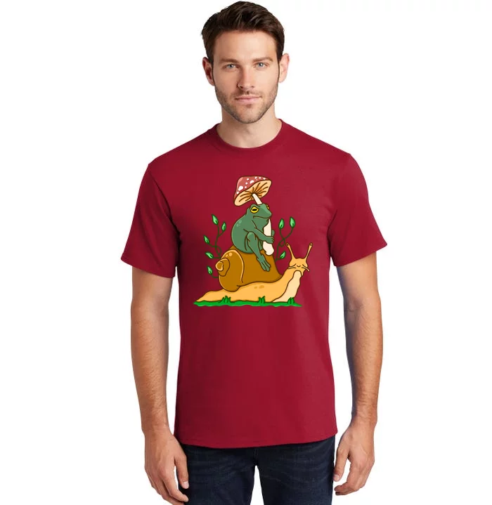 Whimsical Frog Riding Snail With Mushroom Tall T-Shirt