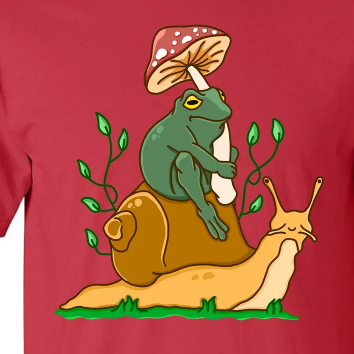 Whimsical Frog Riding Snail With Mushroom Tall T-Shirt