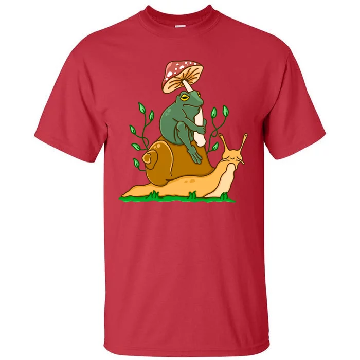 Whimsical Frog Riding Snail With Mushroom Tall T-Shirt