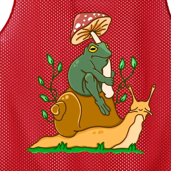 Whimsical Frog Riding Snail With Mushroom Mesh Reversible Basketball Jersey Tank