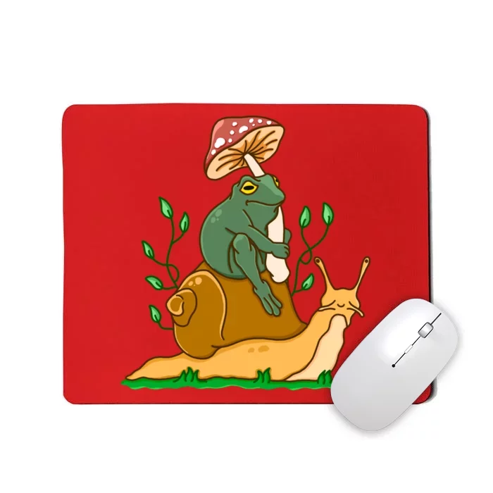 Whimsical Frog Riding Snail With Mushroom Mousepad